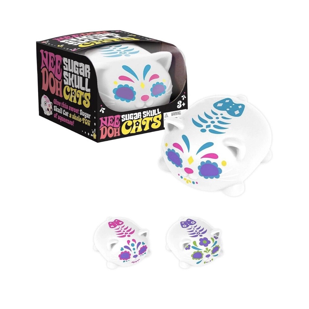 NeeDoh Sugar Skull Cats Glow in the Dark Lot of 3 Different Colors Blue Pink Pur